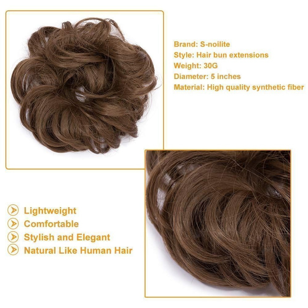 S-NOILITE Curly Rich Hair Bun Scrunchie Extension in Light Brown